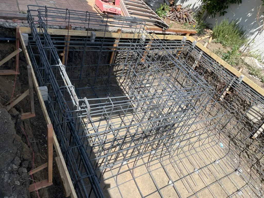 The rebar cage for the spa, built inside the pool shell