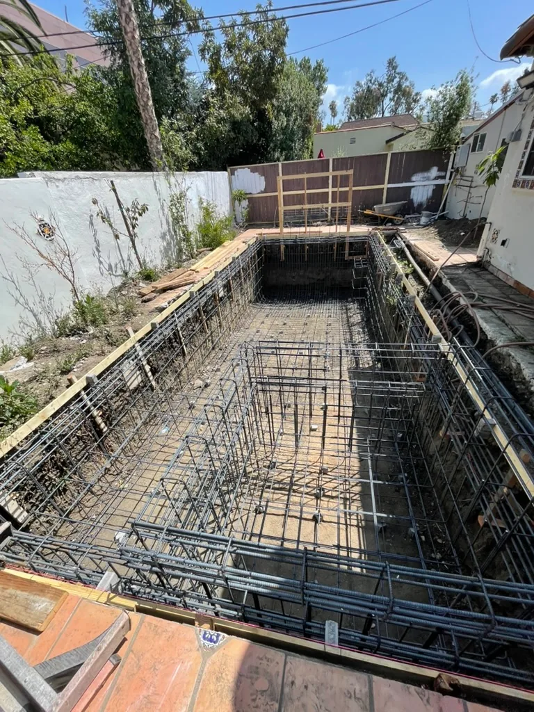 The complete rebar shell for the pool and spa