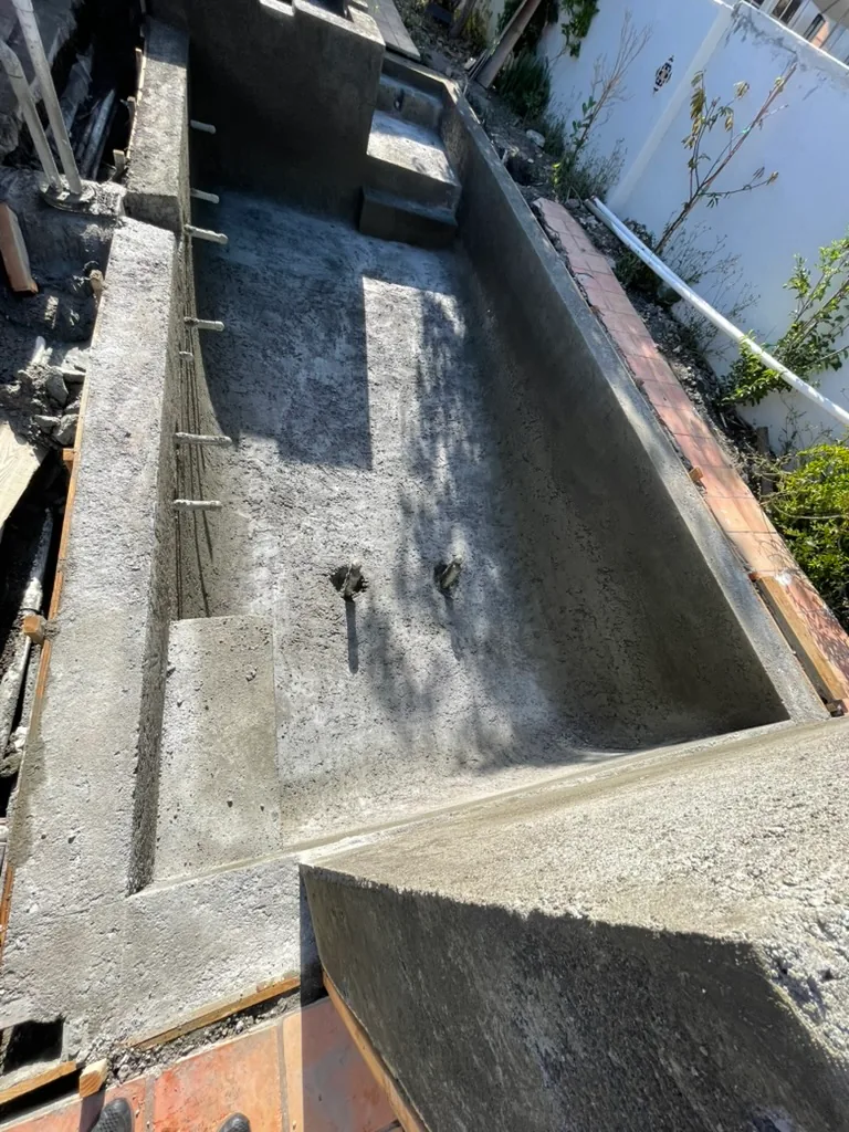The pool's shotcrete shell after the pour