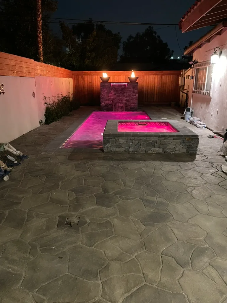The pool and spa lights switched to pink at night