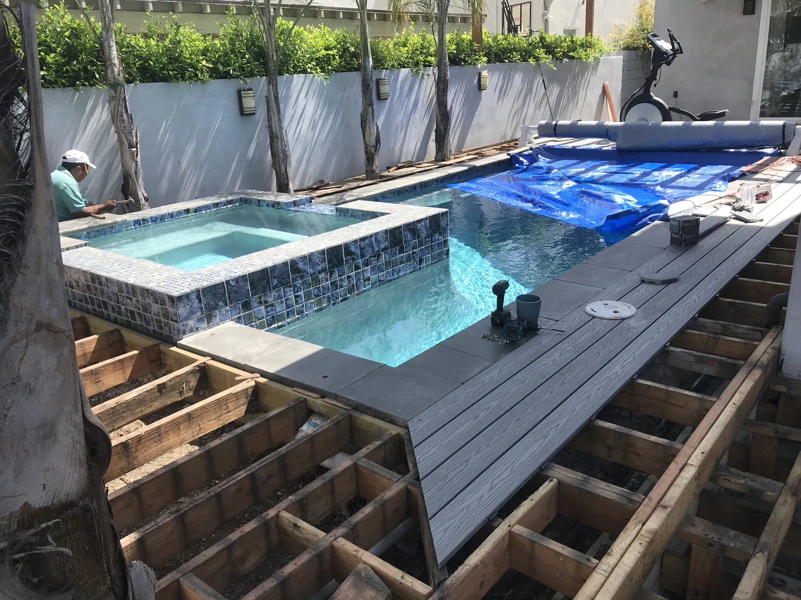 New decking mostly installed, with the pool and spa visible