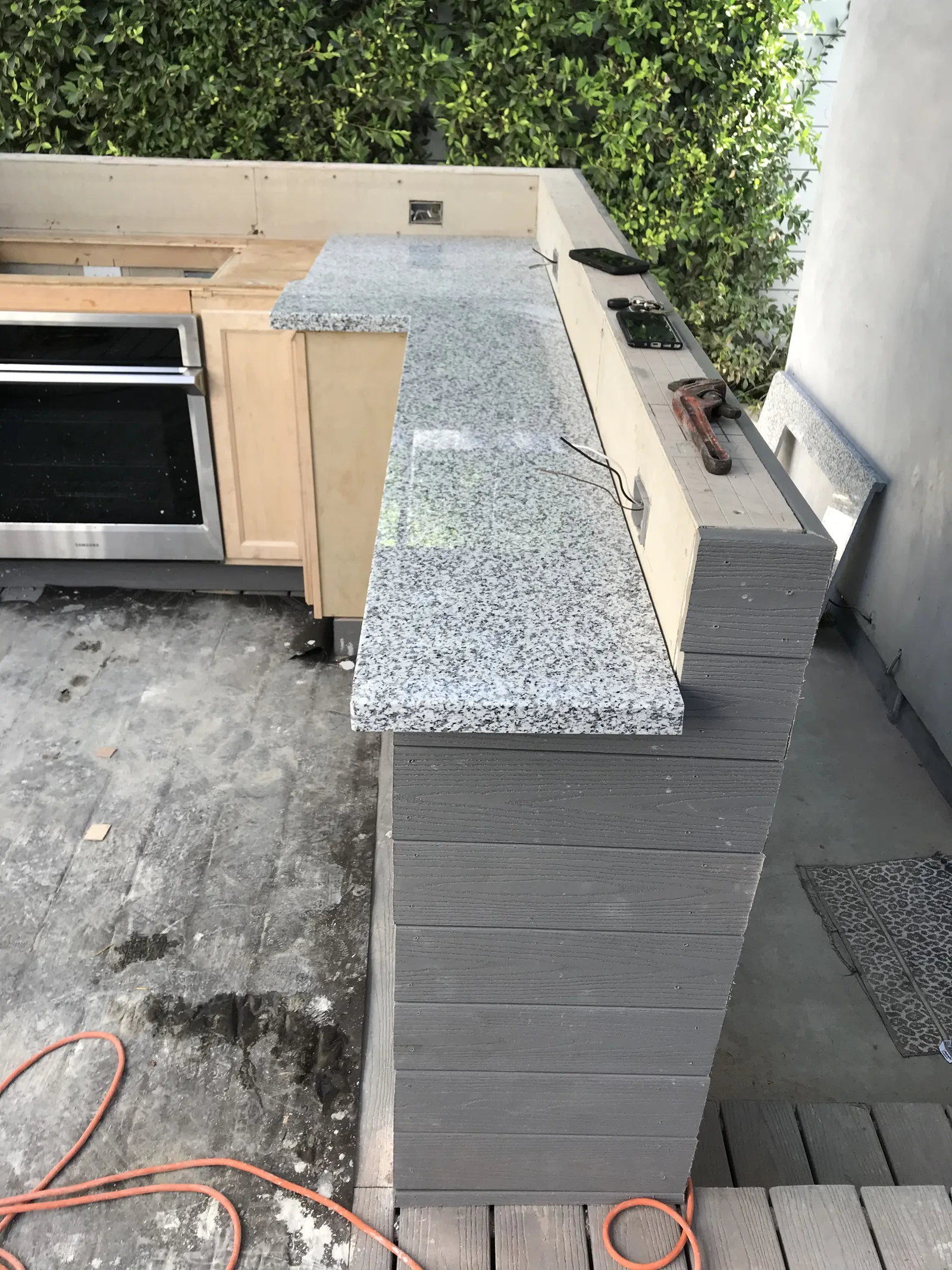 A close view of a stone countertop