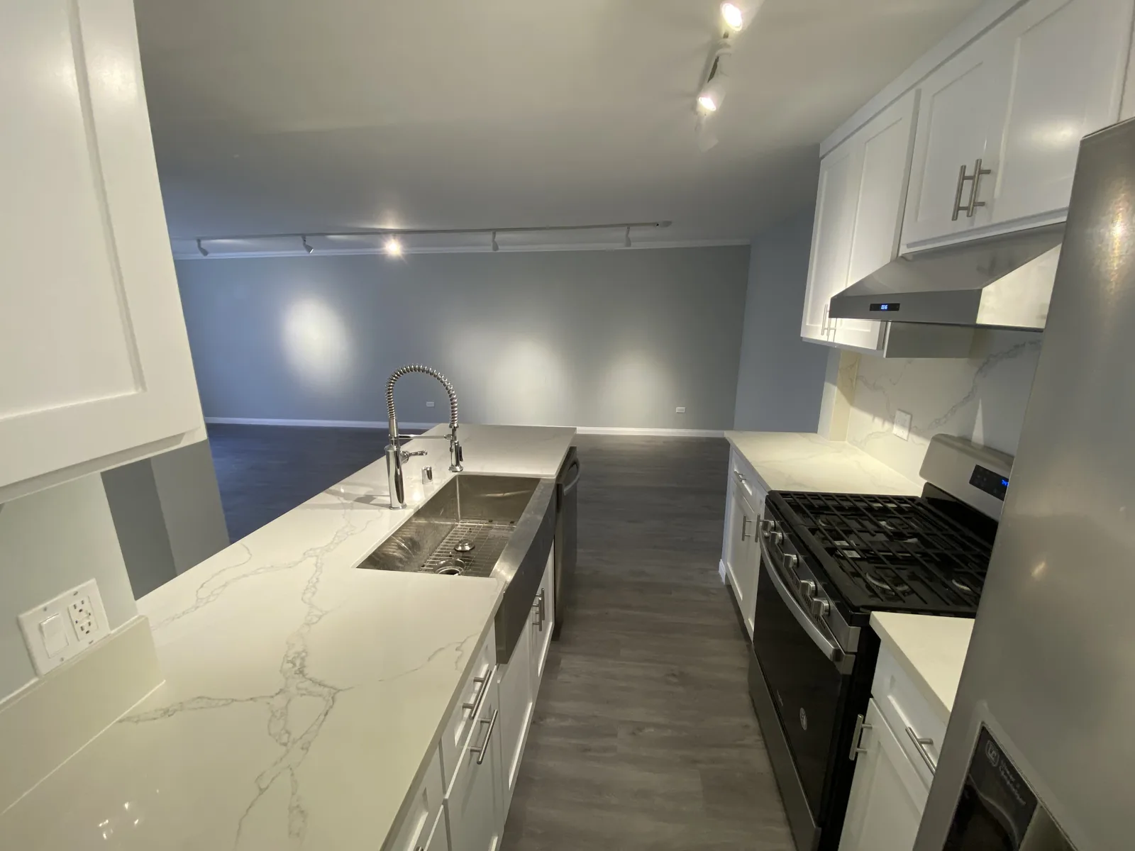 A close view of the finished kitchen range and hood