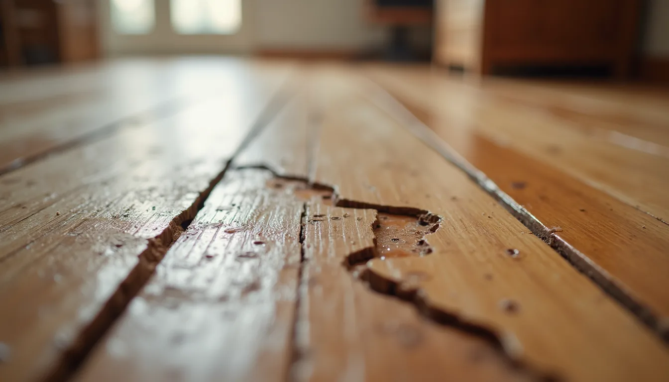 Hardwood flooring lifted and split by water